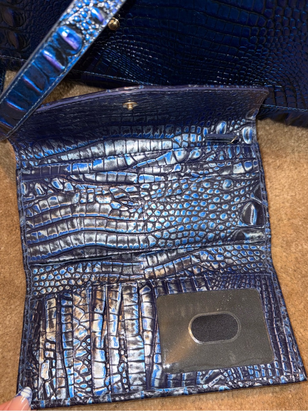 Brahmin Metallic Blue Croc-Embossed Tote with Wallet - Picture 9 of 9